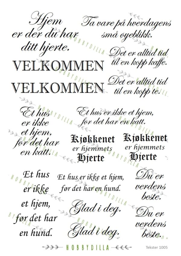 Motivark  Tekster 1005 M Hjem