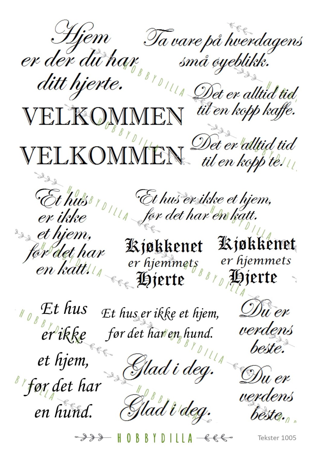 Motivark  Tekster 1005 M Hjem - Bilde 1