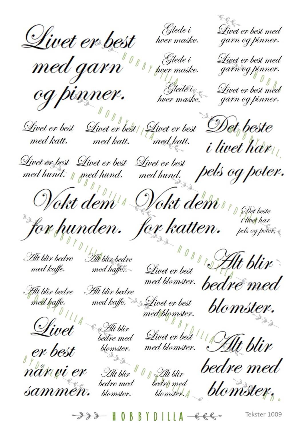 Motivark  Tekster 1009 M Livet er best, små tekster - Bilde 1