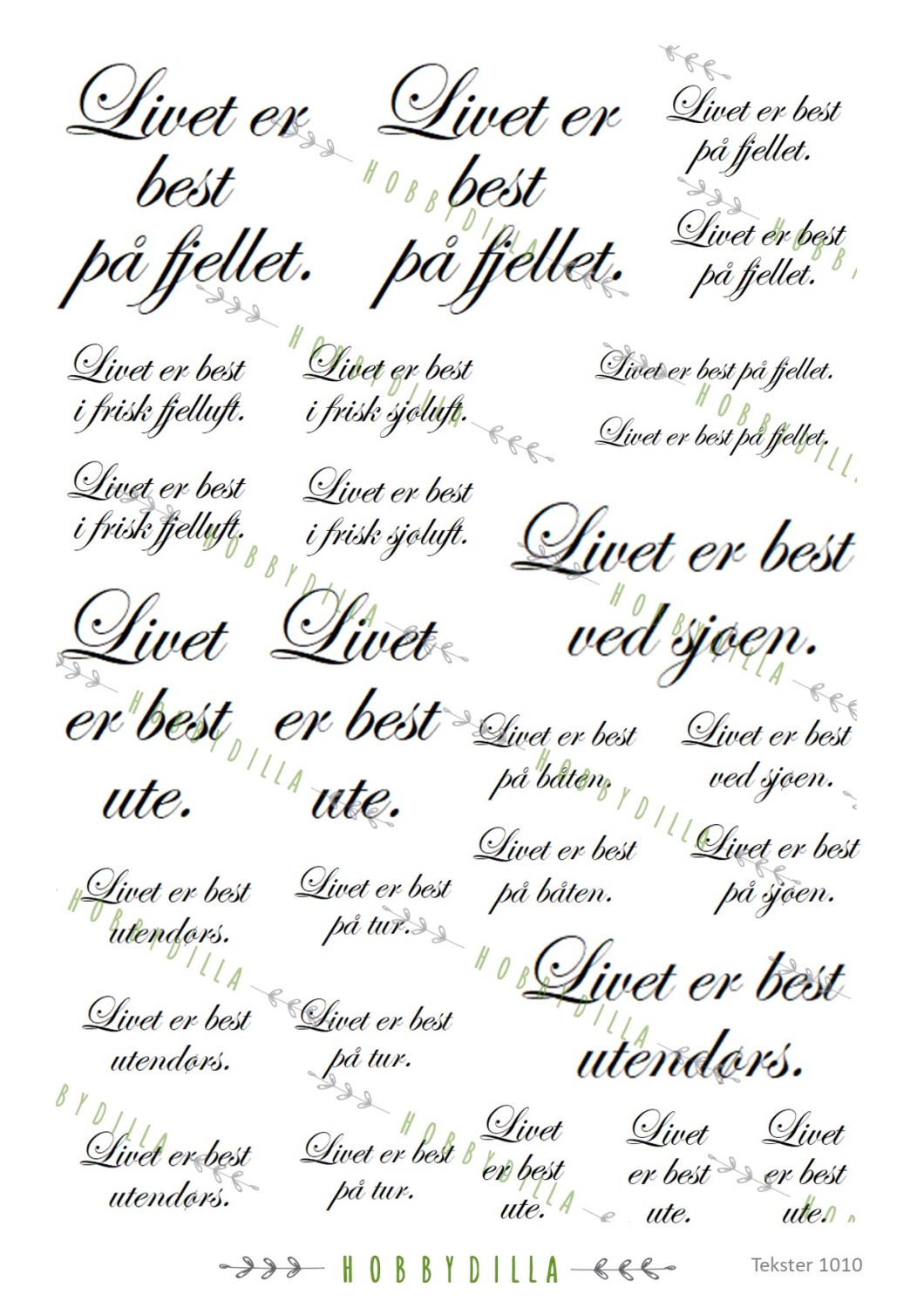 Motivark  Tekster 1010 M Livet er best ute - Bilde 1