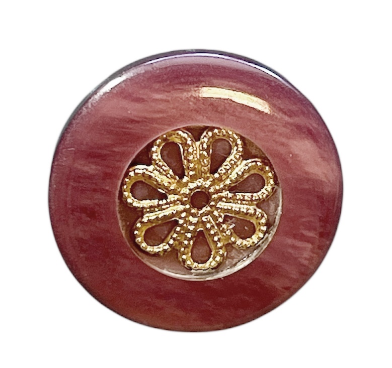 Knapp m/øyefeste 20 mm Gammelrosa med Metalldekor - Bilde 1