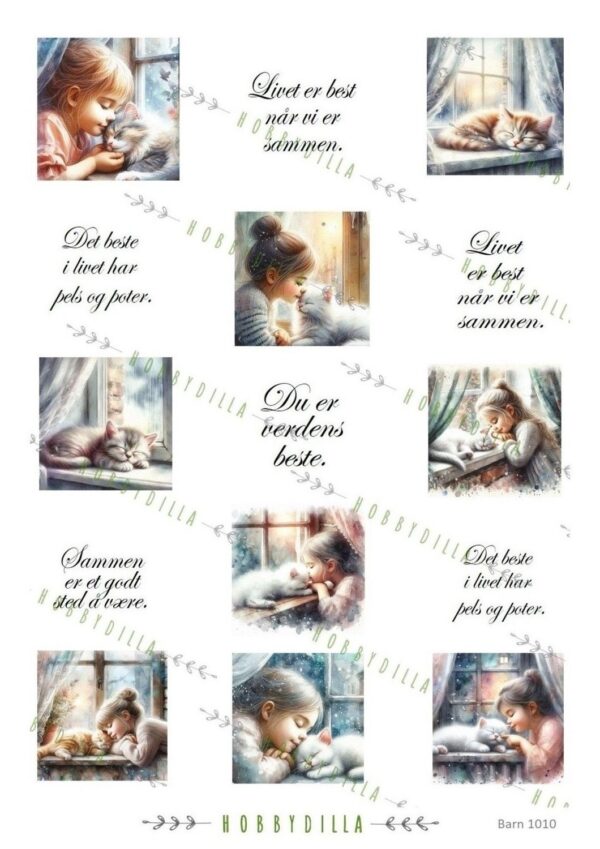 Motivark Barn 1010 Jenter, Katter og Tekst