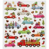 1807.jpg Klistremerker 1 Ark, Kjører Hjem Til Jul, 15x16,5 cm