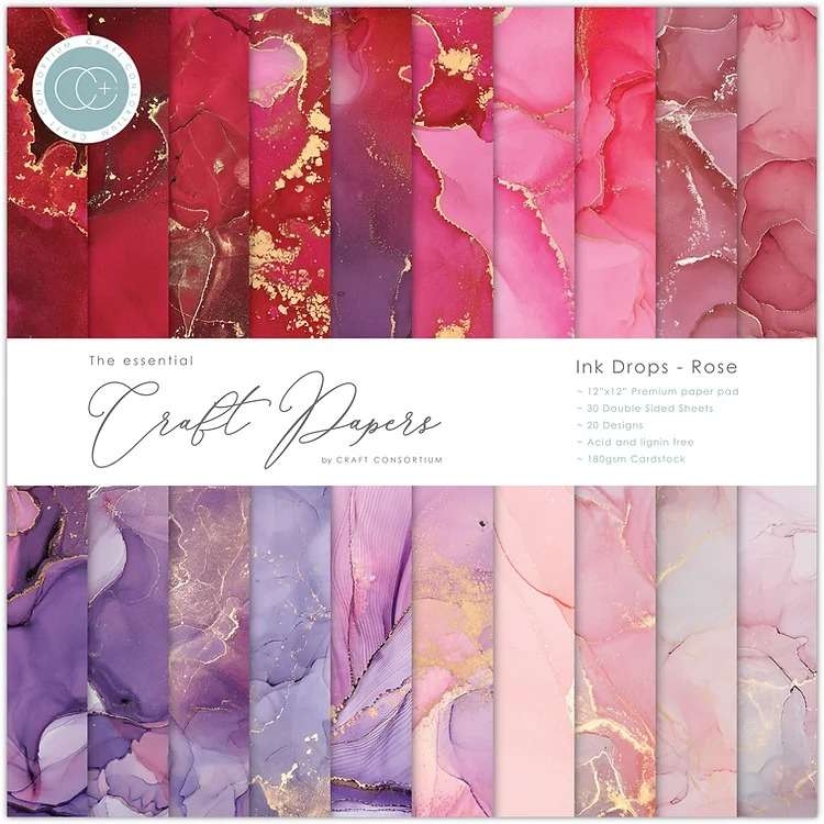 Craft Consortium -Ink Drops- Rose 12x12Blokk - Bilde 1