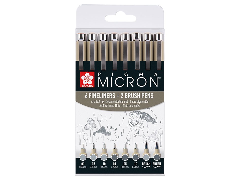 Sakura Pigma Micron Sett 8stk – Gray - Bilde 1