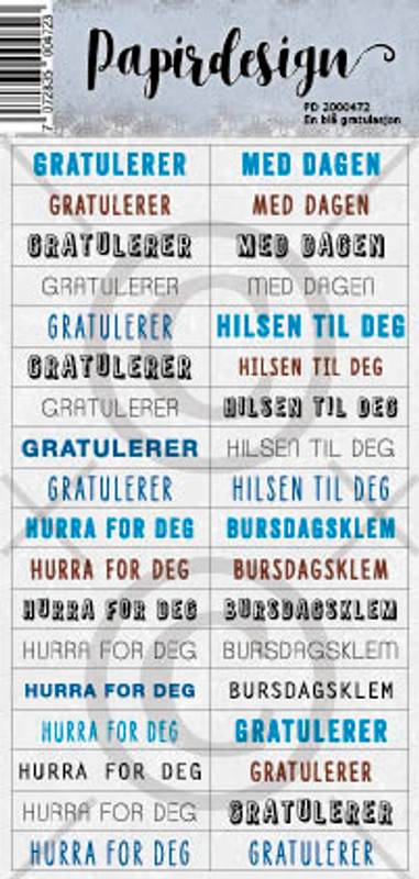 Papirdesign klistremerke En blå gratulasjon