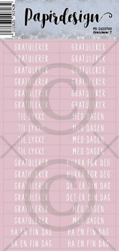 Papirdesign Klistremerke - Gratulerer 7  Rosa